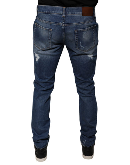 Dolce & Gabbana Blue Cotton Tattered Skinny Denim Jeans