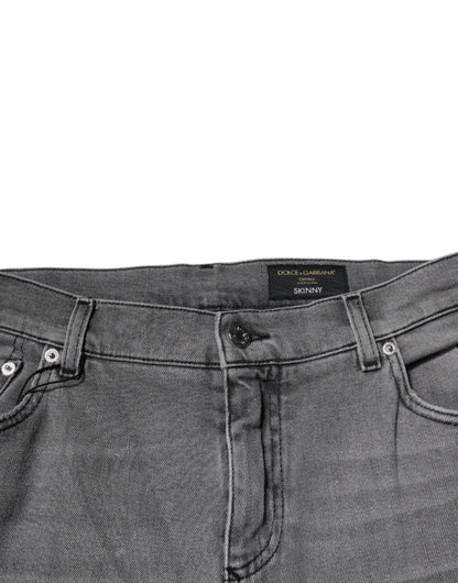 Dolce & Gabbana Gray Graphic Print Cotton Skinny Denim Jeans