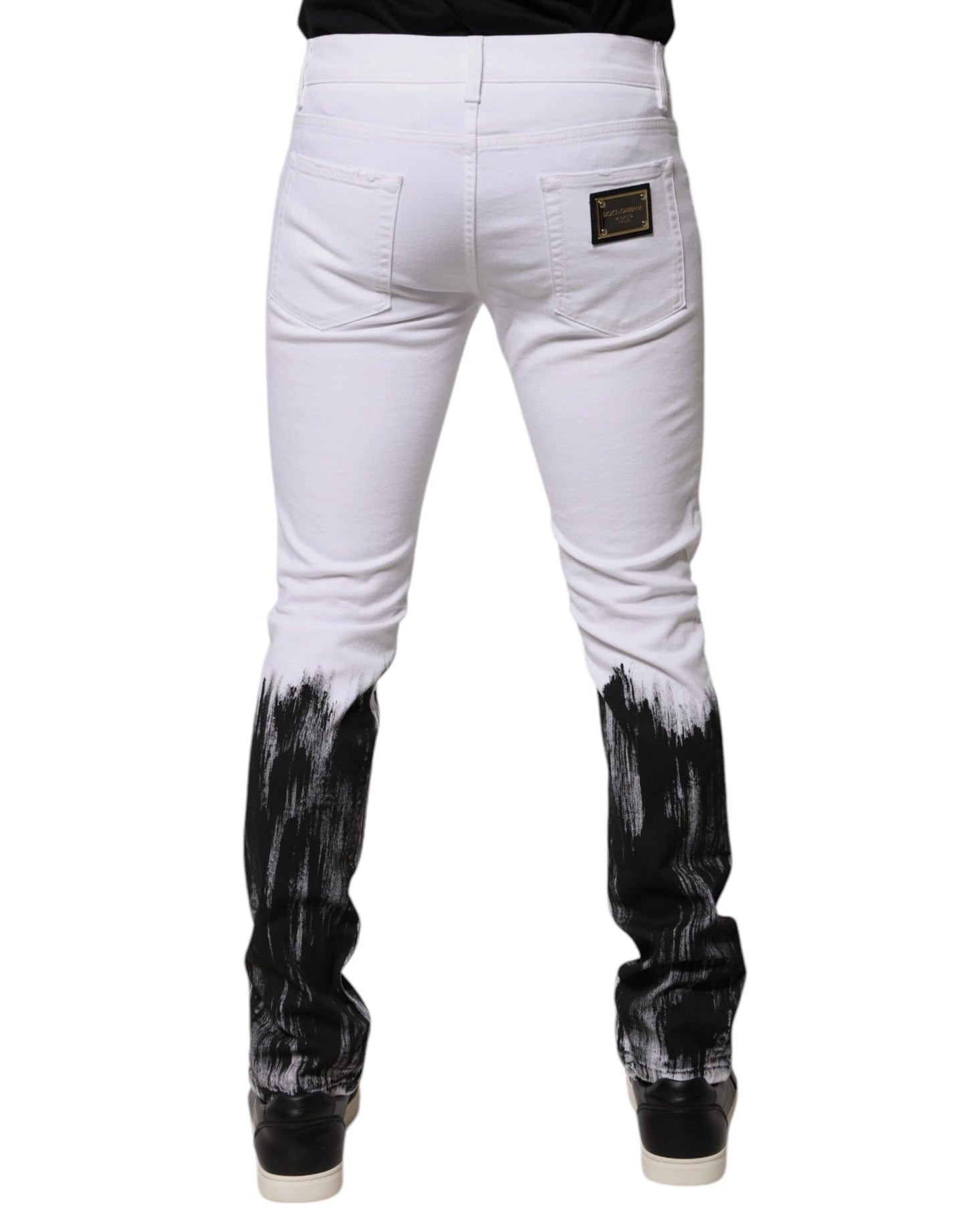 Dolce & Gabbana White Black Logo Cotton Skinny Denim Jeans