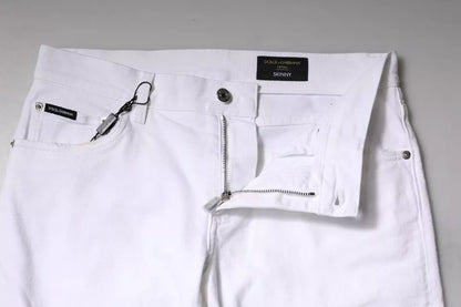 Dolce & Gabbana White Black Logo Cotton Skinny Denim Jeans