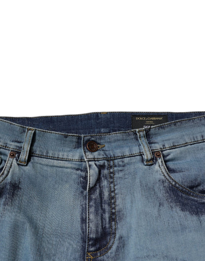 Dolce & Gabbana Blue Cotton DG Crown Patch Skinny Denim Jeans