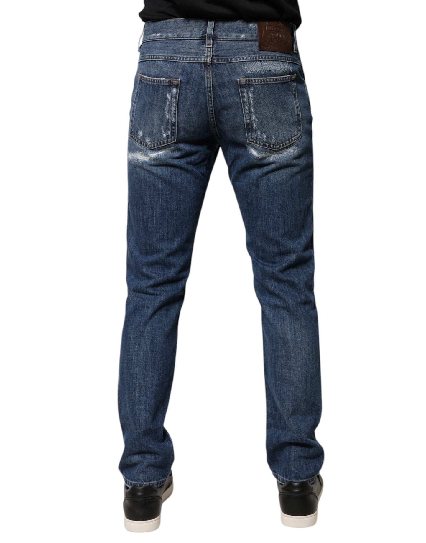 Dolce & Gabbana Blue Cotton Tattered Skinny Denim Jeans