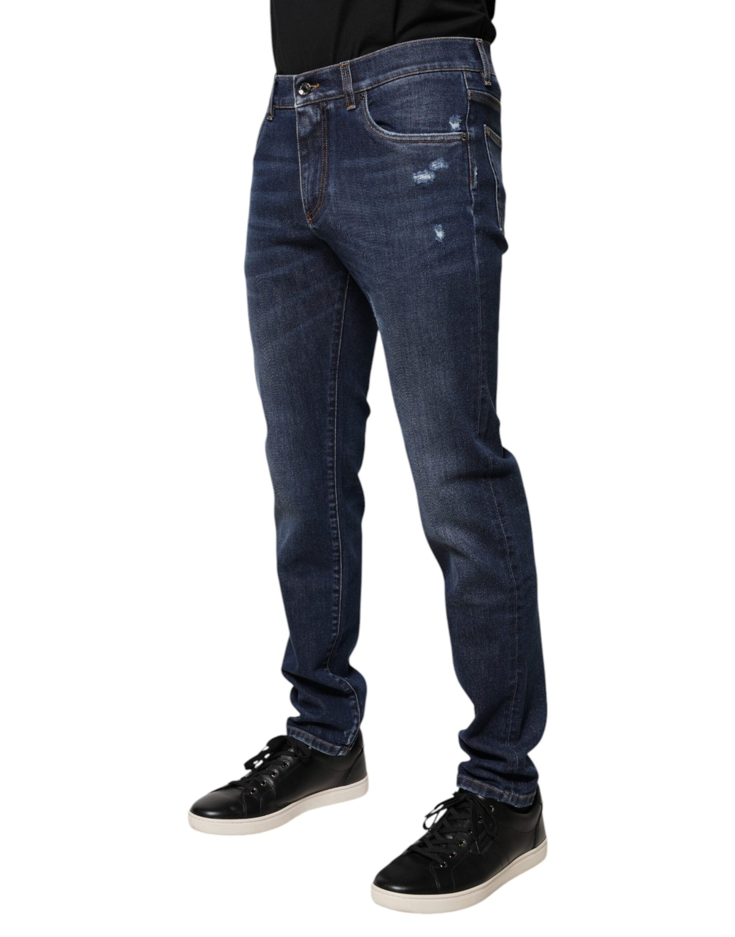 Dolce & Gabbana Blue Cotton Logo Print Slim Fit Denim Jeans