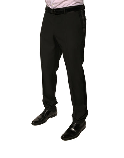 Dolce & Gabbana Black Wool Tapered Formal Dress Pants