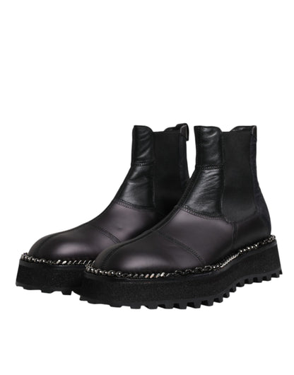 Dolce & Gabbana Black Chelsea Boots Leather Slip On Shoes