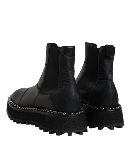 Dolce & Gabbana Black Chelsea Boots Leather Slip On Shoes