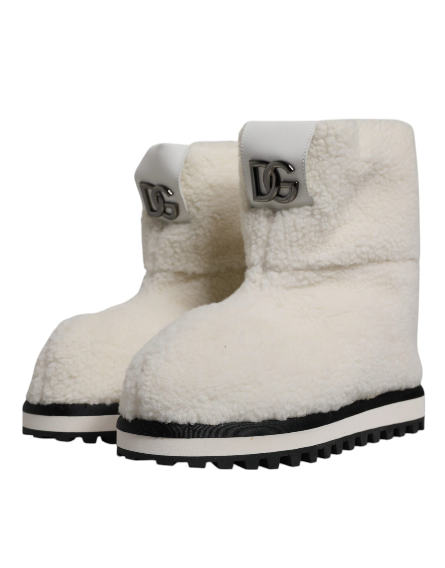 Dolce & Gabbana White Plush Logo Padded Mid Calf Boots Shoes