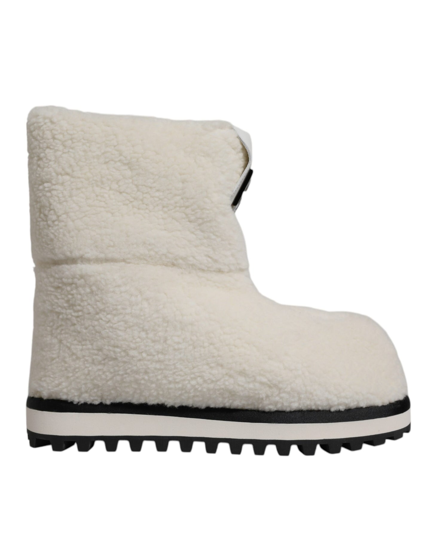 Dolce & Gabbana White Plush Logo Padded Mid Calf Boots Shoes