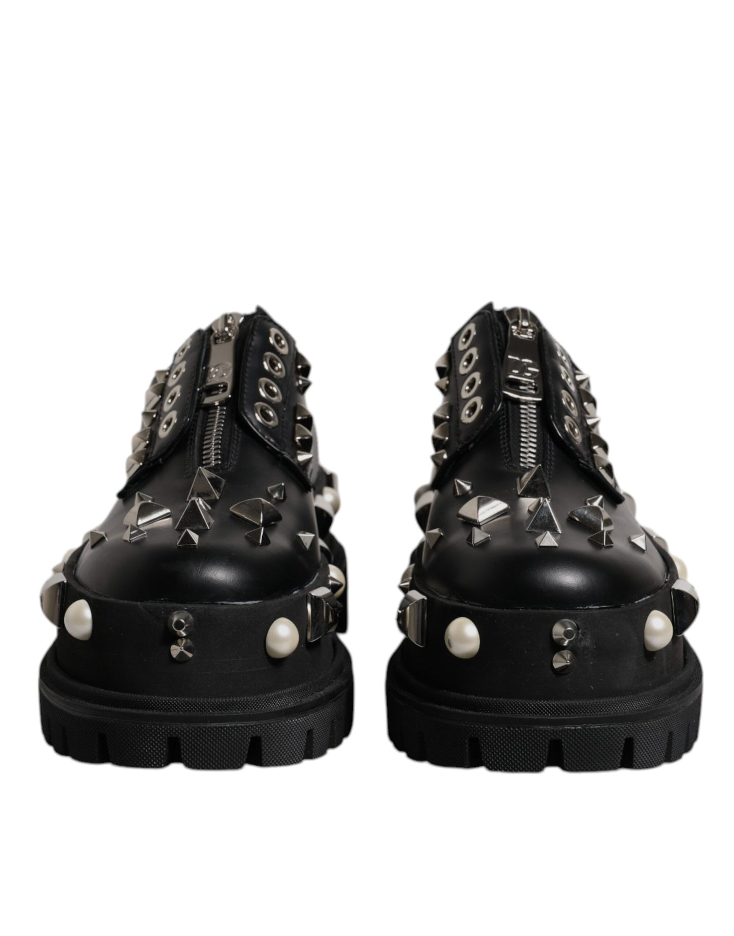 Dolce & Gabbana Black Trekking Studded Derby Logo Shoes