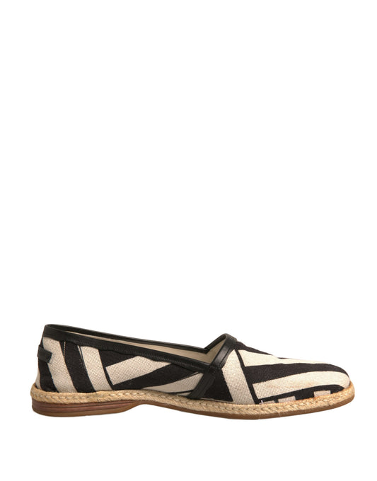 Dolce & Gabbana Black White Stripes Slip On Espadrille Shoes