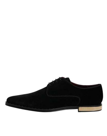 Dolce & Gabbana Black Velvet Cotton Lace Up Derby Shoes