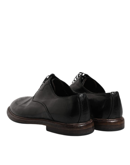 Dolce & Gabbana Black Leather Lace Up Men Derby Formal Shoes