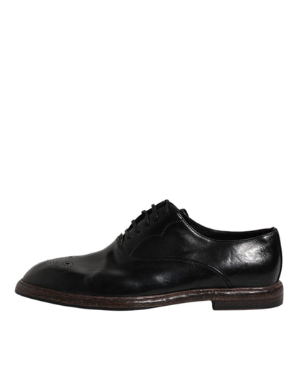 Dolce & Gabbana Black Leather Lace Up Men Derby Formal Shoes