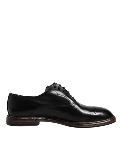 Dolce & Gabbana Black Leather Lace Up Men Derby Formal Shoes