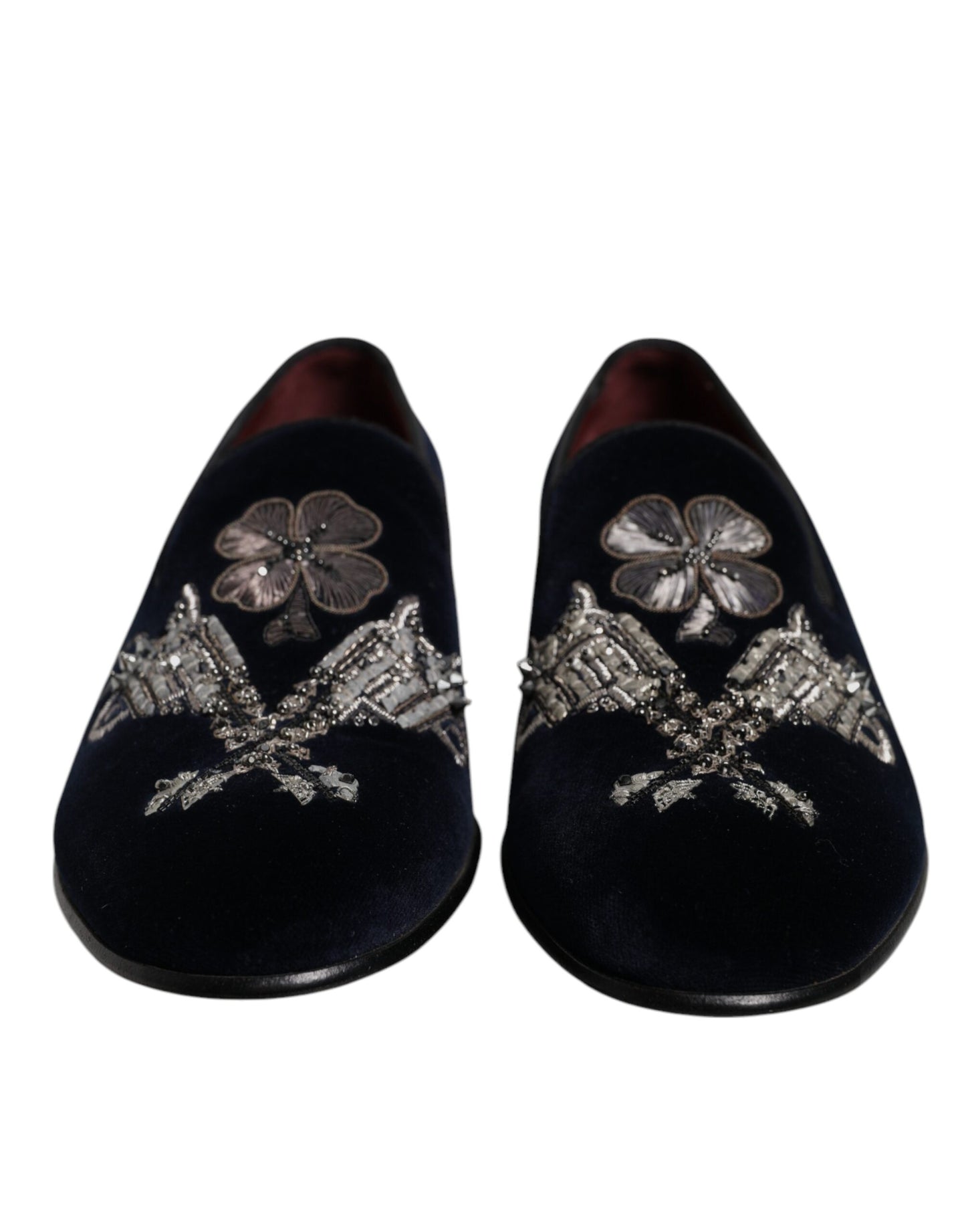 Dolce & Gabbana Black Velvet Floral Gun Loafers Dress Shoes