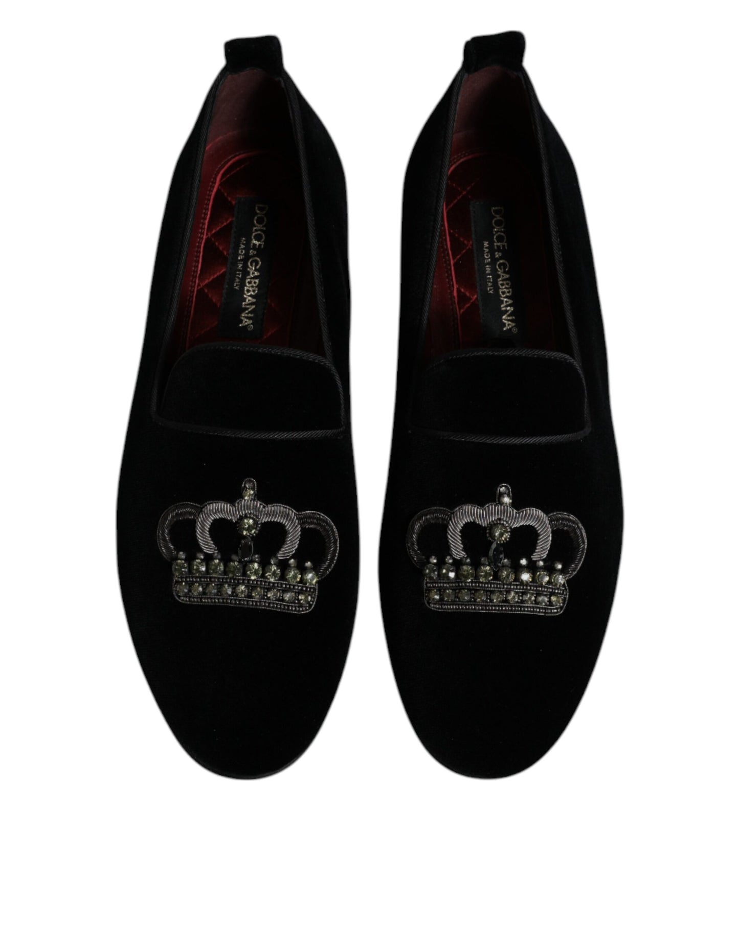 Dolce & Gabbana Black Velvet Crystal Crown Loafers Formal Dress Shoes