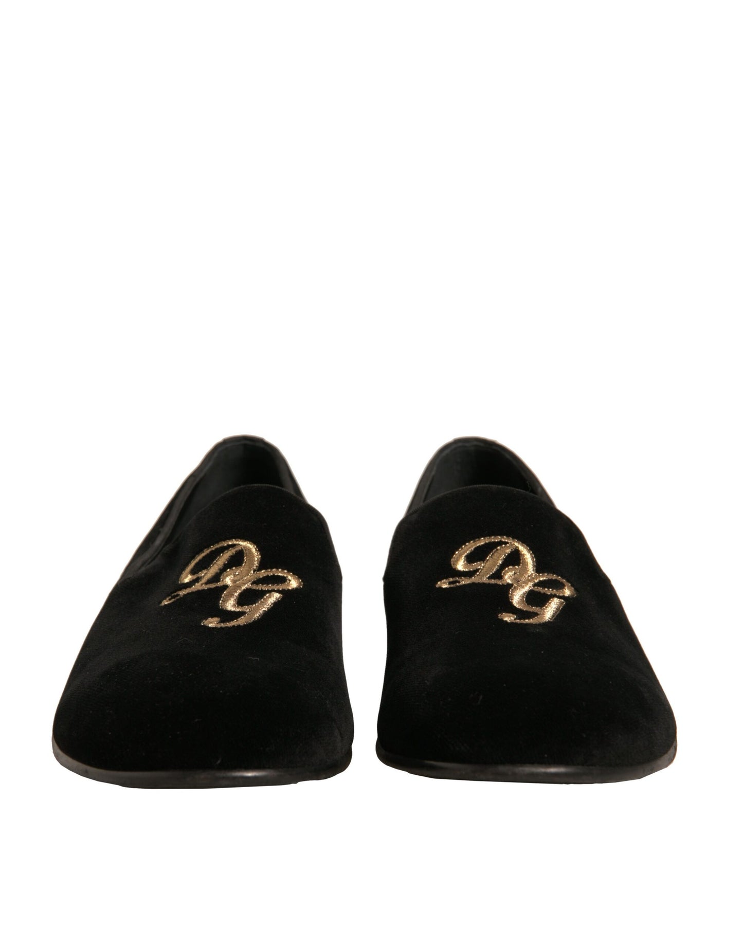 Dolce & Gabbana Black Velvet DG Logo Loafers Formal Shoes