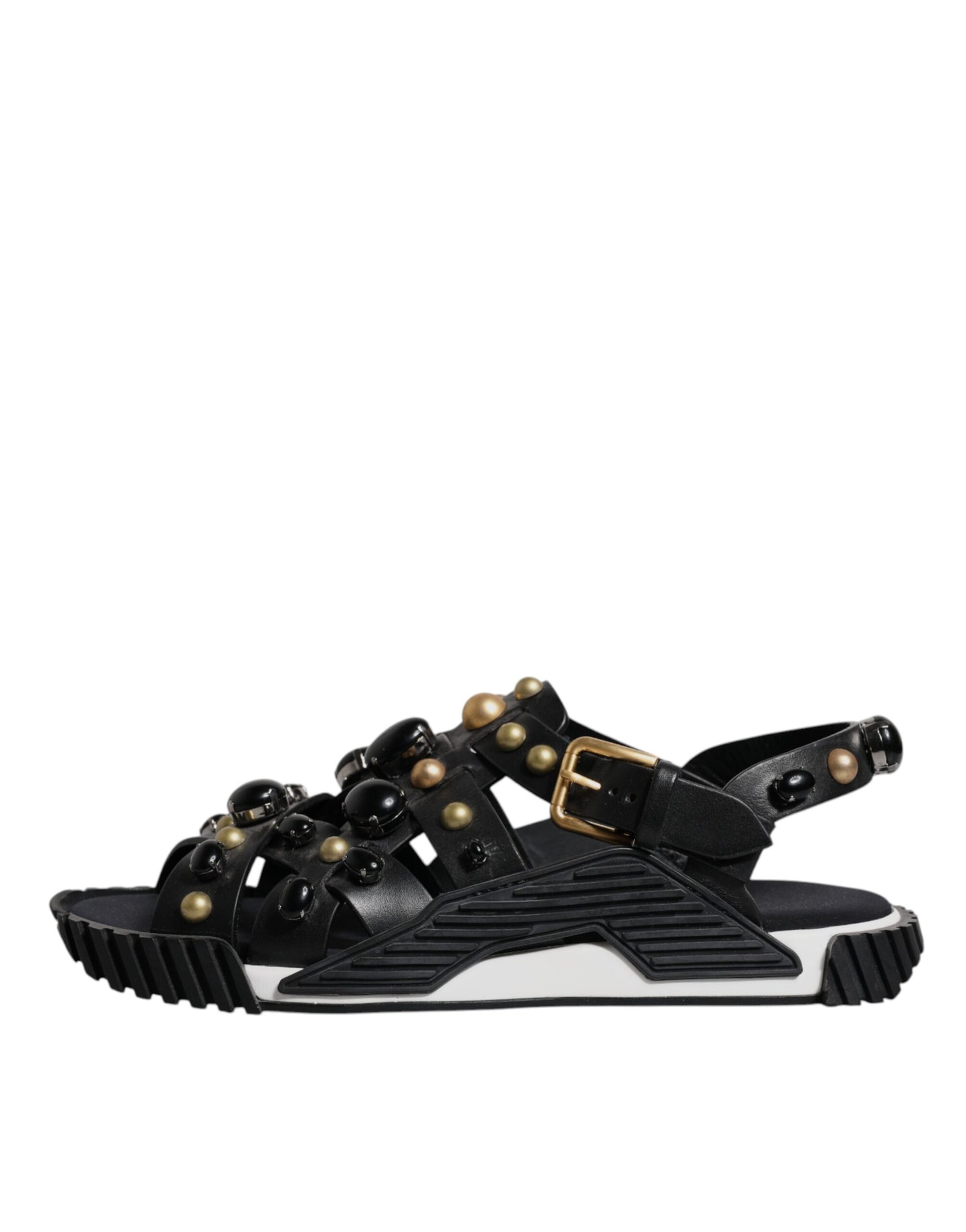 Dolce & Gabbana Black Leather Studded Slides Sandals Shoes