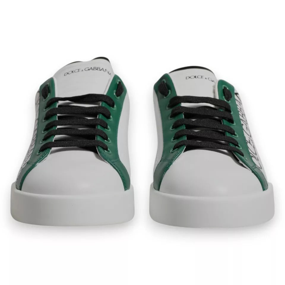 Dolce & Gabbana White Green Leather Crown Milano Sneakers Shoes