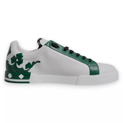 Dolce & Gabbana White Green Leather Crown Milano Sneakers Shoes