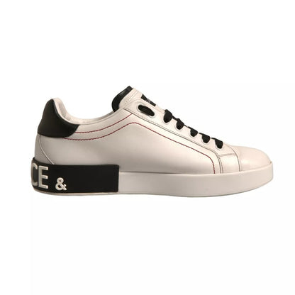 Dolce & Gabbana White Leather Logo Portofino Sneakers Shoes