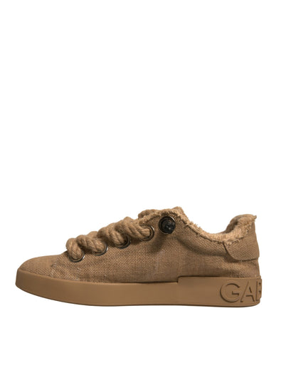 Dolce & Gabbana Brown Jute Fabric Low Top Men Sneakers Shoes