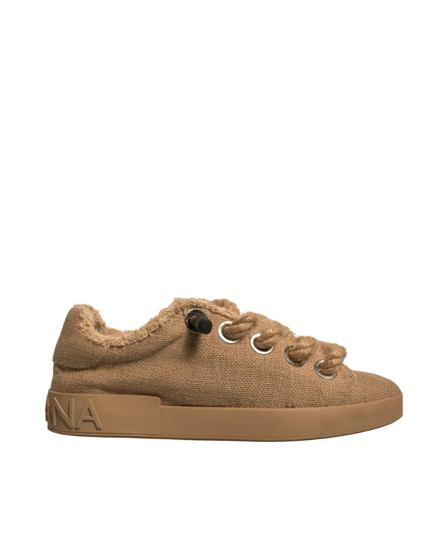 Dolce & Gabbana Brown Jute Fabric Low Top Men Sneakers Shoes