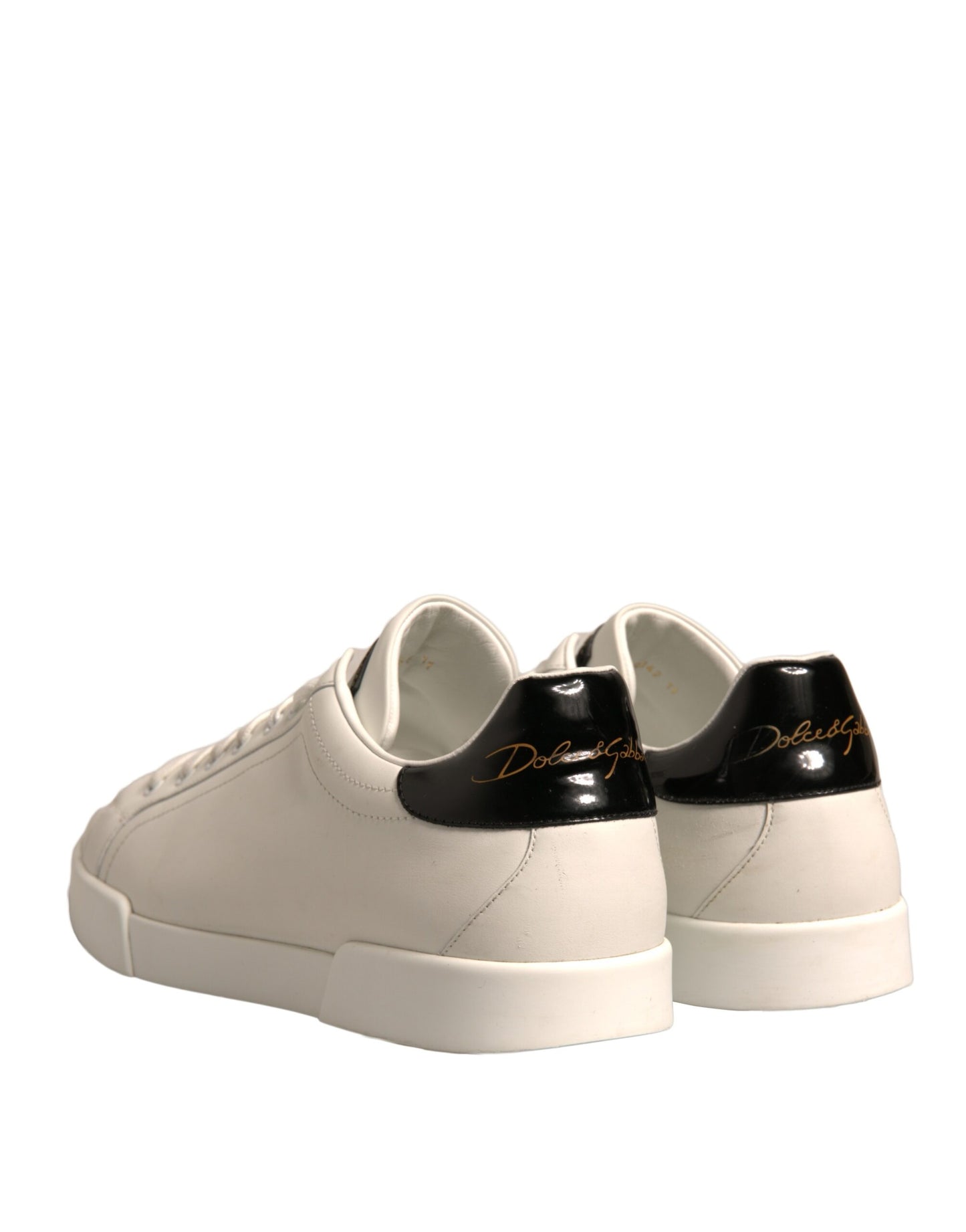 Dolce & Gabbana White Black Leather Low Top Men Sneakers Shoes