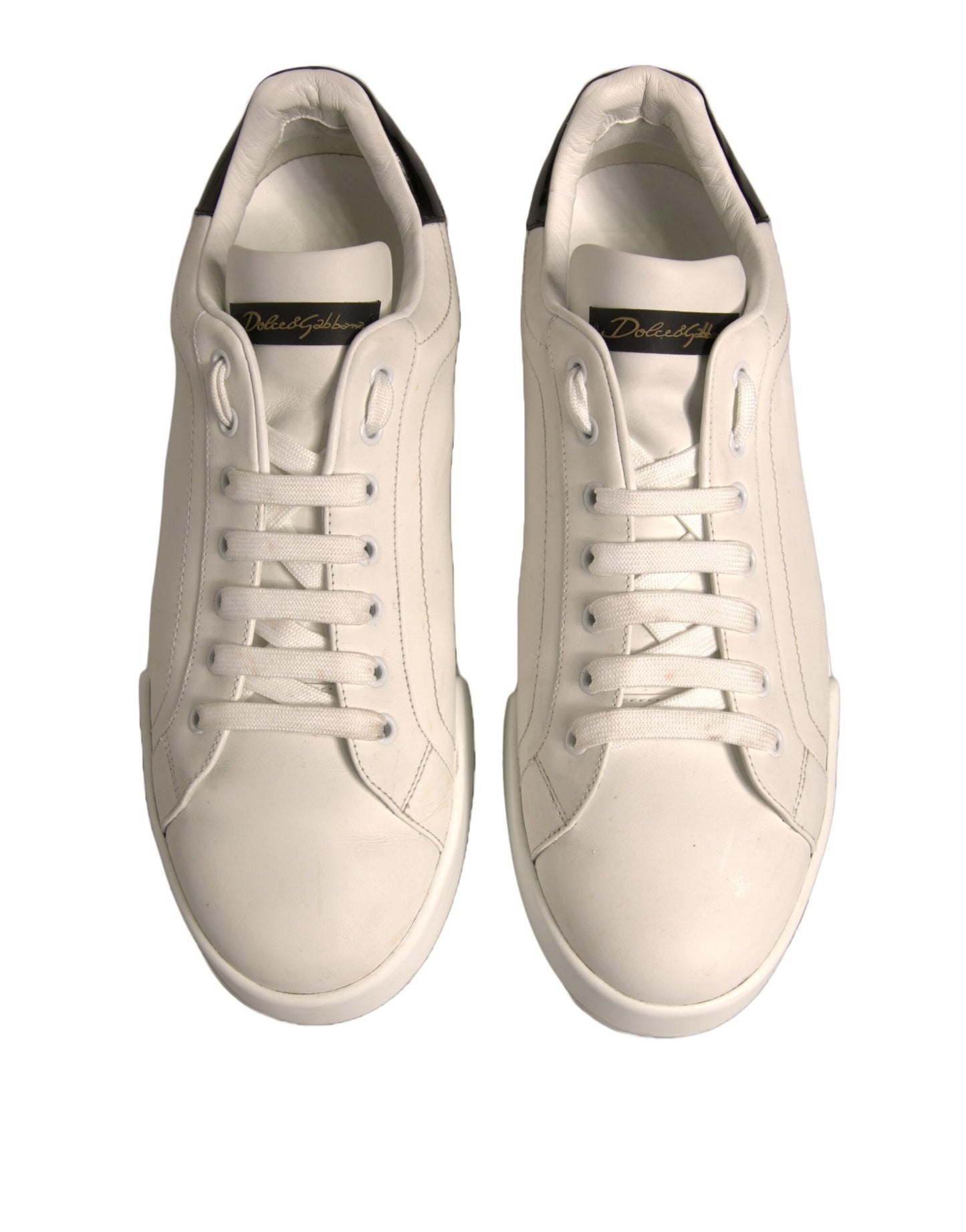 Dolce & Gabbana White Black Leather Low Top Men Sneakers Shoes