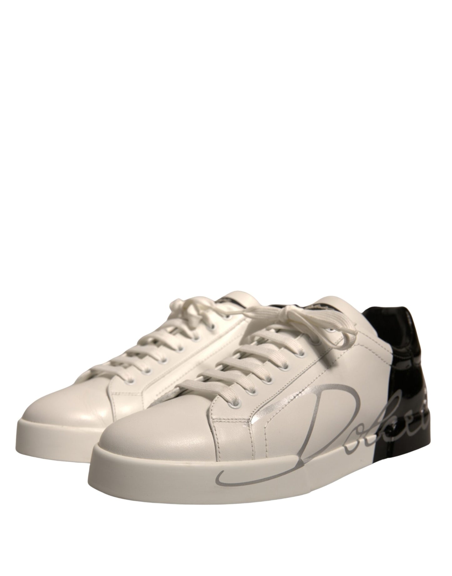 Dolce & Gabbana White Black Logo Portofino Sneaker Men Shoes