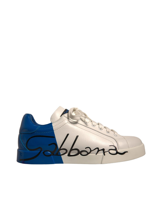 Dolce & Gabbana White Blue Logo Portofino Sneakers Shoes