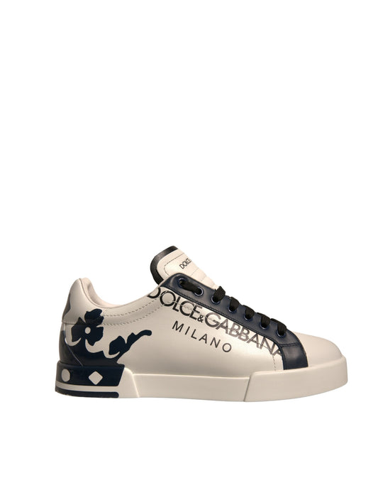 Dolce & Gabbana White Blue Leather Crown Milano Sneakers Shoes