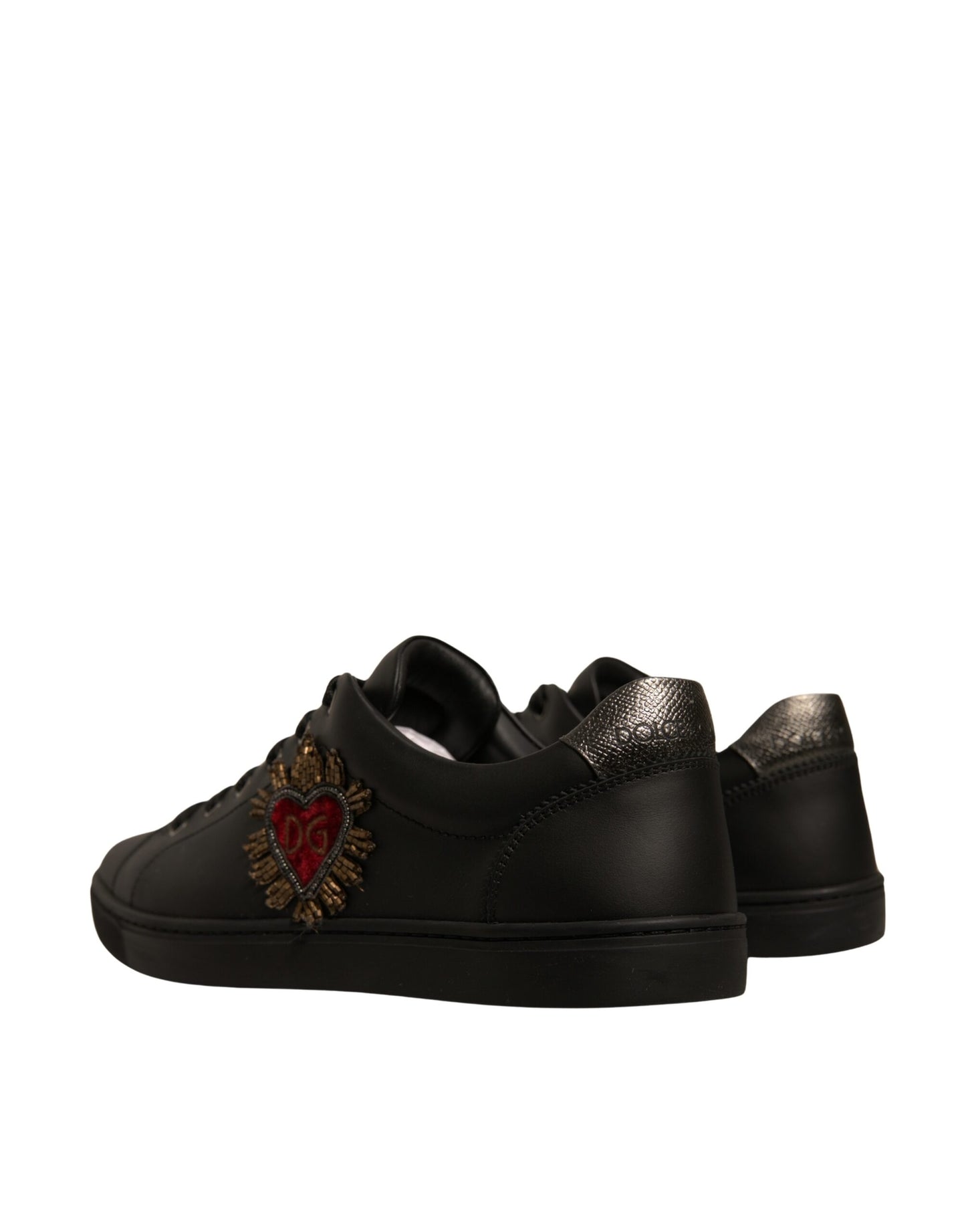 Dolce & Gabbana Black Leather Heart Embellished Sneakers Shoes