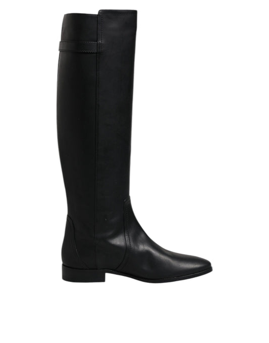 Dolce & Gabbana Black DG Logo Calf Leather High Boots Shoes