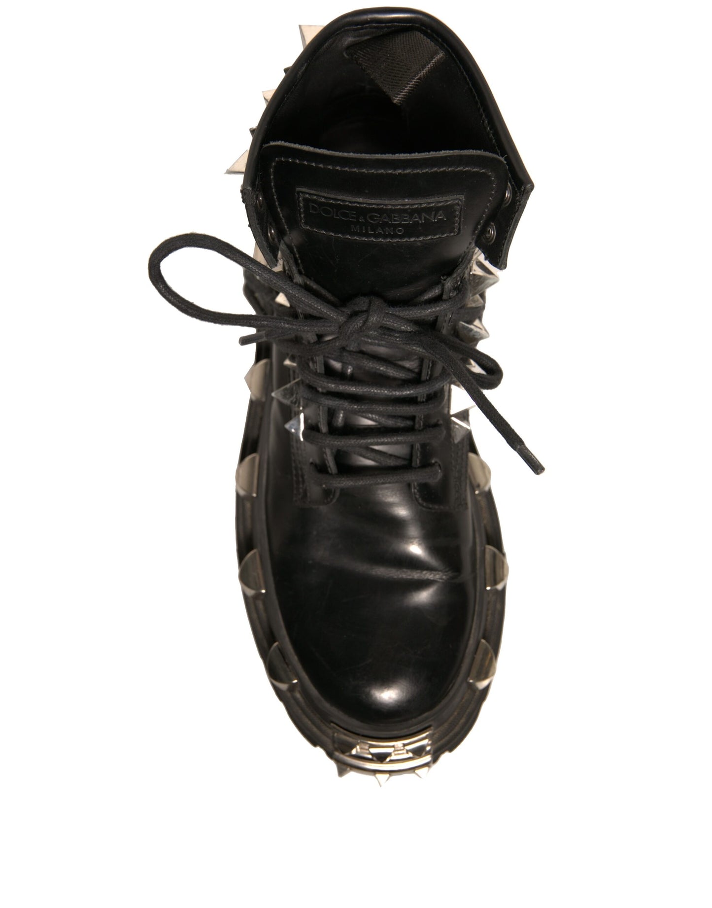 Dolce & Gabbana Black Leather Studded Trekking Boots Shoes