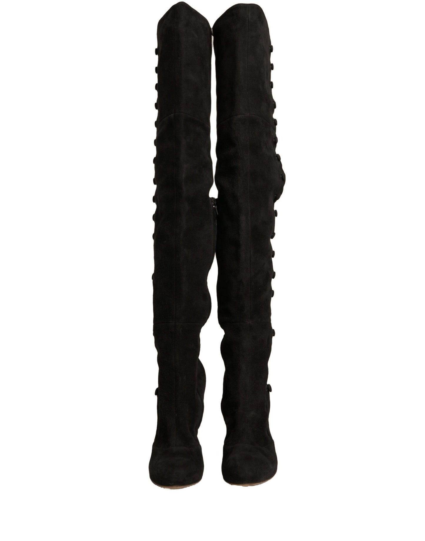 Dolce & Gabbana Black Suede Heels Knee High Boots Shoes