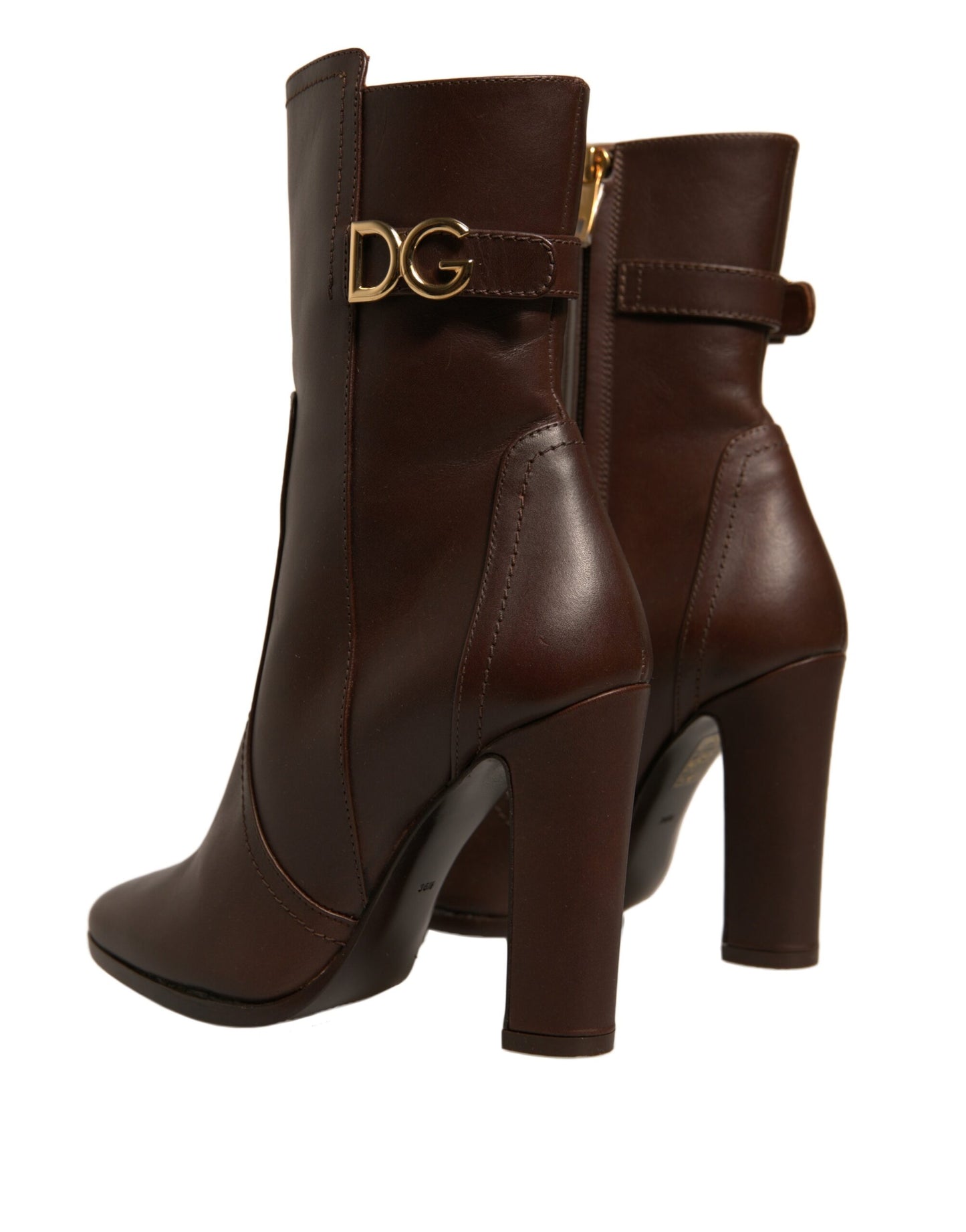 Dolce & Gabbana Brown Leather Heels Mid Calf Boots Shoes