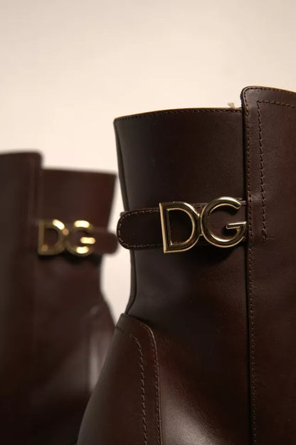 Dolce & Gabbana Brown Leather Heels Mid Calf Boots Shoes