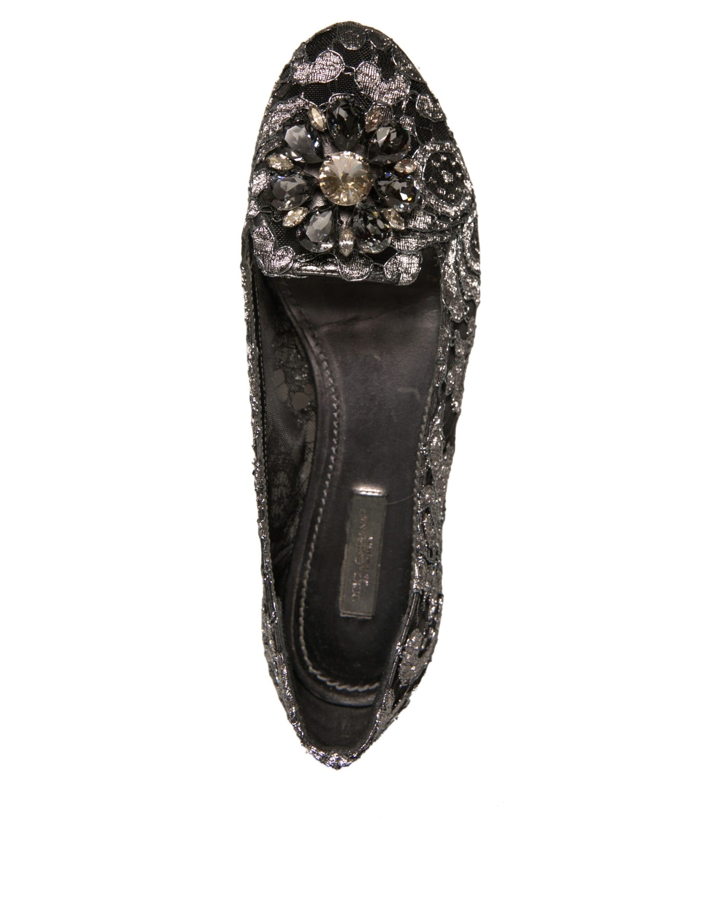 Dolce & Gabbana Silver Crystal Loafer Lace Ballet Flats Shoes