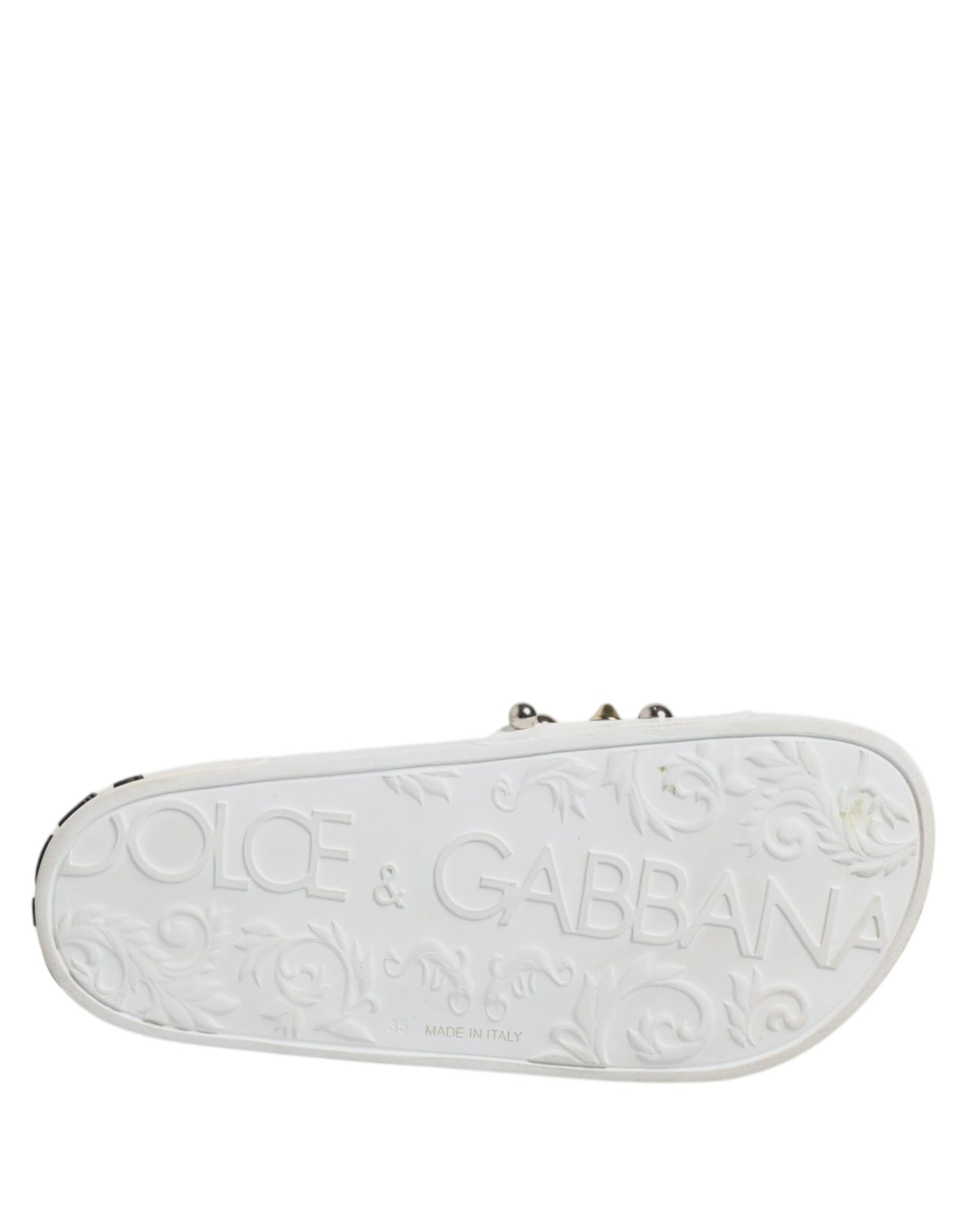 Dolce & Gabbana White Embellished Slides Sandals Shoes