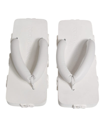 Dolce & Gabbana White Rubber Slides Flats Sandals Shoes