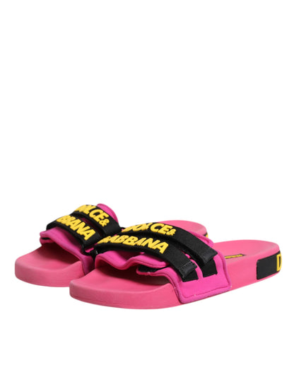 Dolce & Gabbana Fuchsia Neoprene Slides Flats Beachwear Shoes