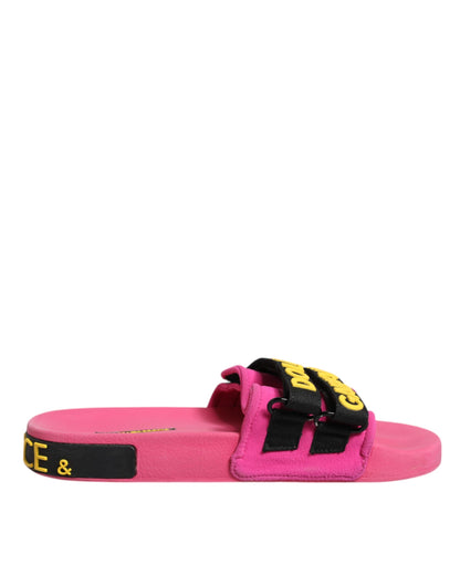 Dolce & Gabbana Fuchsia Neoprene Slides Flats Beachwear Shoes