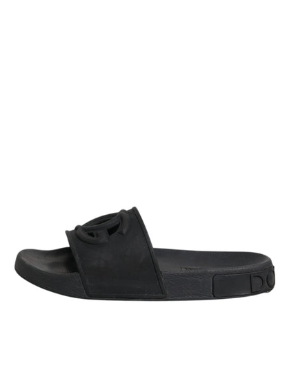 Dolce & Gabbana Black Rubber Slides Sandals Beachwear Shoes