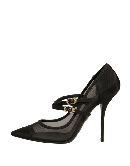 Dolce & Gabbana Black Mesh Mary Jane High Heels Pumps Shoes