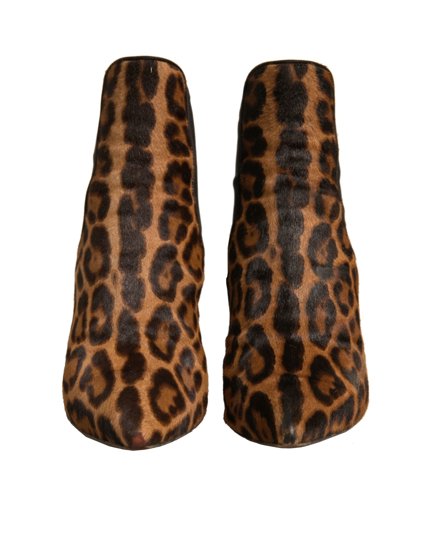 Dolce & Gabbana Brown Leopard Leather Stretch Heels Boots Shoes