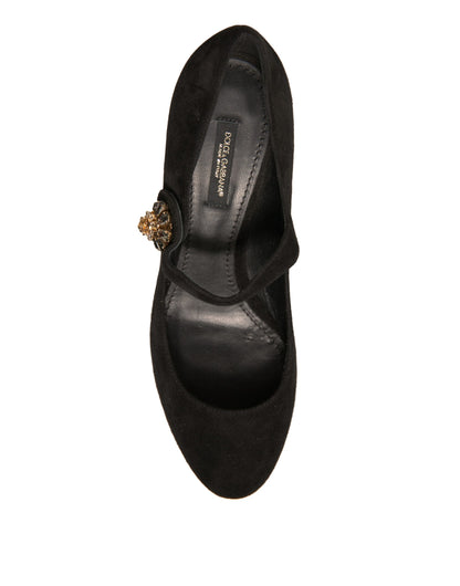 Dolce & Gabbana Black Suede Jewelled Mary Jane Pumps Shoes