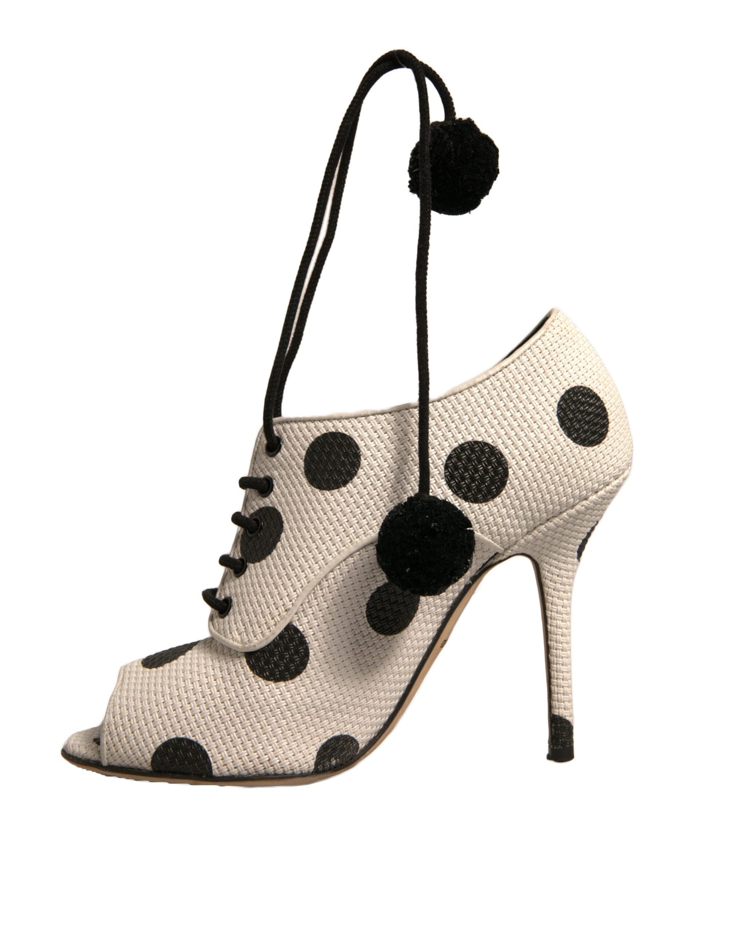 Dolce & Gabbana White Black Polka Dot Peep Toe Ankle Boots Shoes