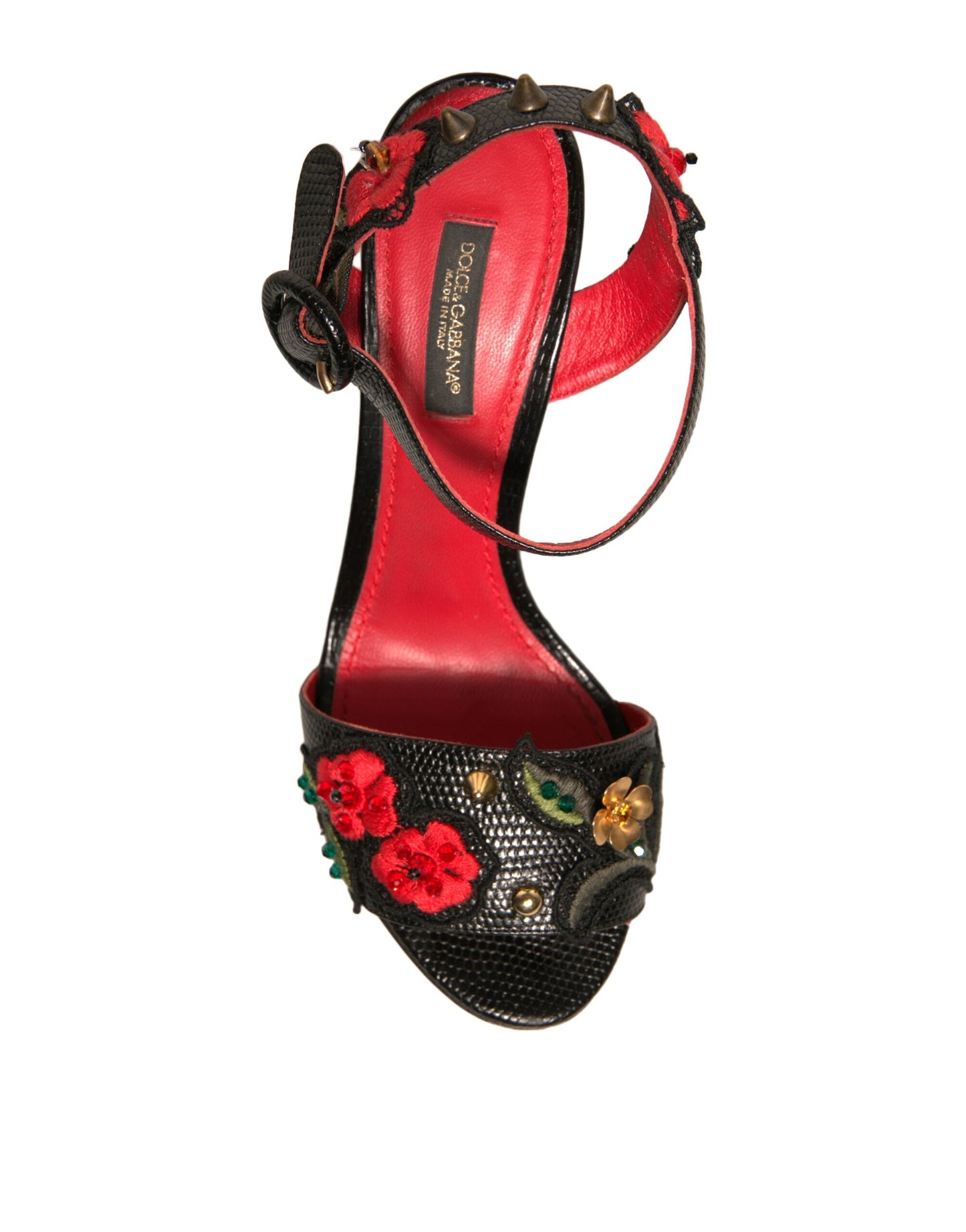 Dolce & Gabbana Black Embossed Carnation Heeled Sandals Shoes