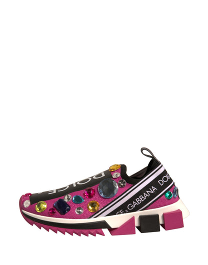 Dolce & Gabbana Pink Sorrento Crystals Low Top Sneakers Shoes